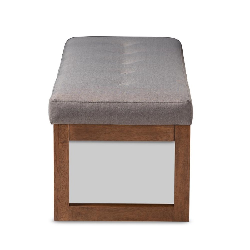 Caramay Modern And Contemporary Grey Fabric Upholstered Walnut Brown Finished Wood Bench