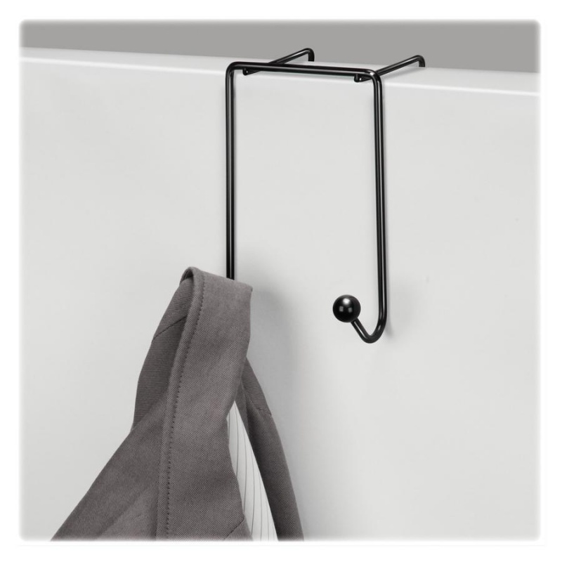 Fellowes Wire Partition Additions™ Double Coat Hook - 2 Hooks - For Coat, Umbrella, Sweater, Wall - Plastic, Wire - Black - 1 Each
