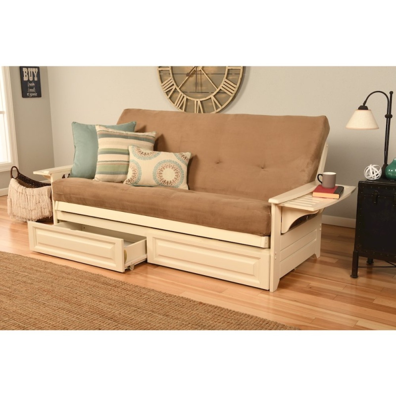 Phoenix Frame Antique White Finish Suede Peat Mattress Storage Drawers