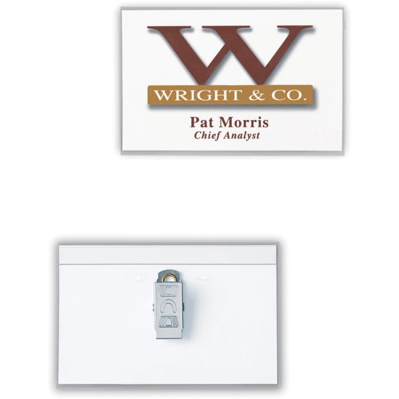 Avery® Garment-Friendly Clip-Style Name Badges - 40 / Box - Printable, Durable, Clip - White, Clear