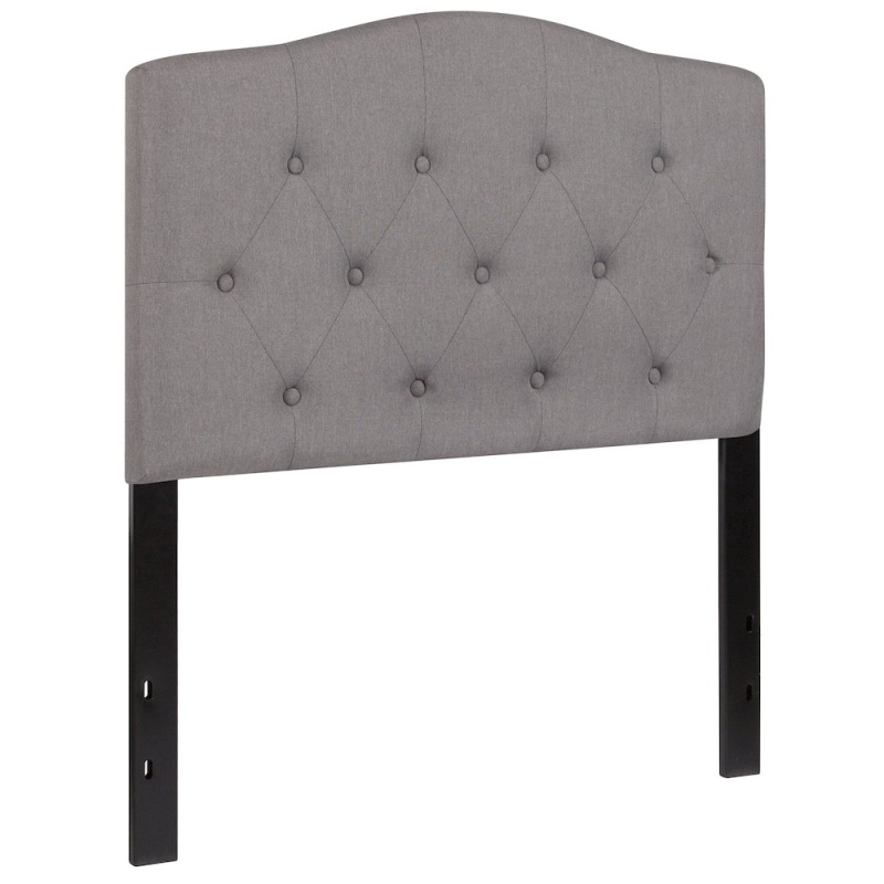 Tufted Upholstered Twin Size Headboard In Light Gray Fabric