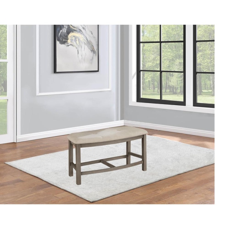 Beige Linen Fabric Counter Height Dining Bench