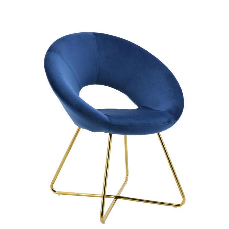Williams Blue Velvet With Gold Plated Legs Accent Chair