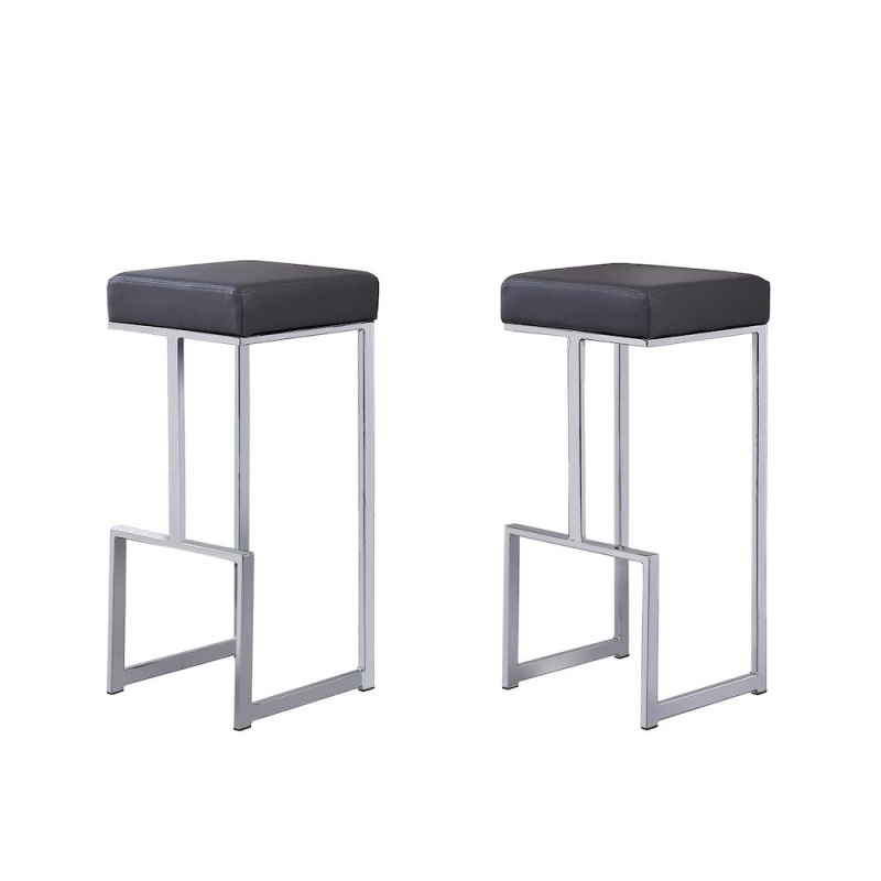 Dorrington Modern Faux Leather Backless Bar Stool In Gray/Silver (Set Of 2)