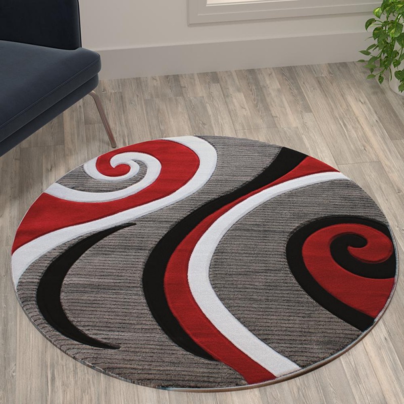 Athos Collection 4' X 4' Red Abstract Area Rug - Olefin Rug With Jute Backing - Hallway, Entryway, Or Bedroom