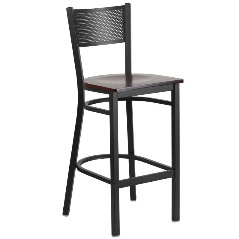 Black Grid Back Metal Restaurant Barstool