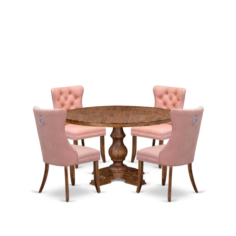 5-Pc Modern Dining Table Set with 4 Padded Chairs