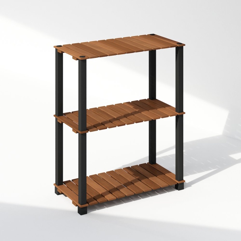 Turn-N-Tube 3-Tier Wood Slat Multipurpose Shelf Display Rack With Square Poles
