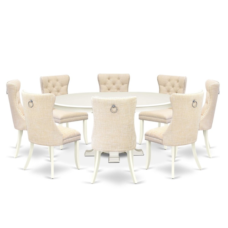 9-Piece Mid Century Dining Set, Linen White
