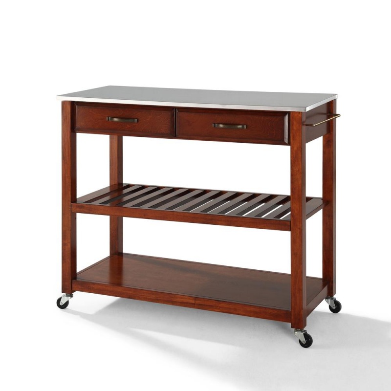 Stainless Steel Top Kitchen Prep Cart Cherry/Stainless Steel