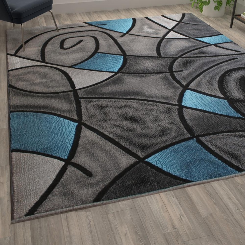 Jubilee Collection 8' X 10' Blue Abstract Area Rug - Olefin Rug With Jute Backing - Living Room, Bedroom, & Family Room