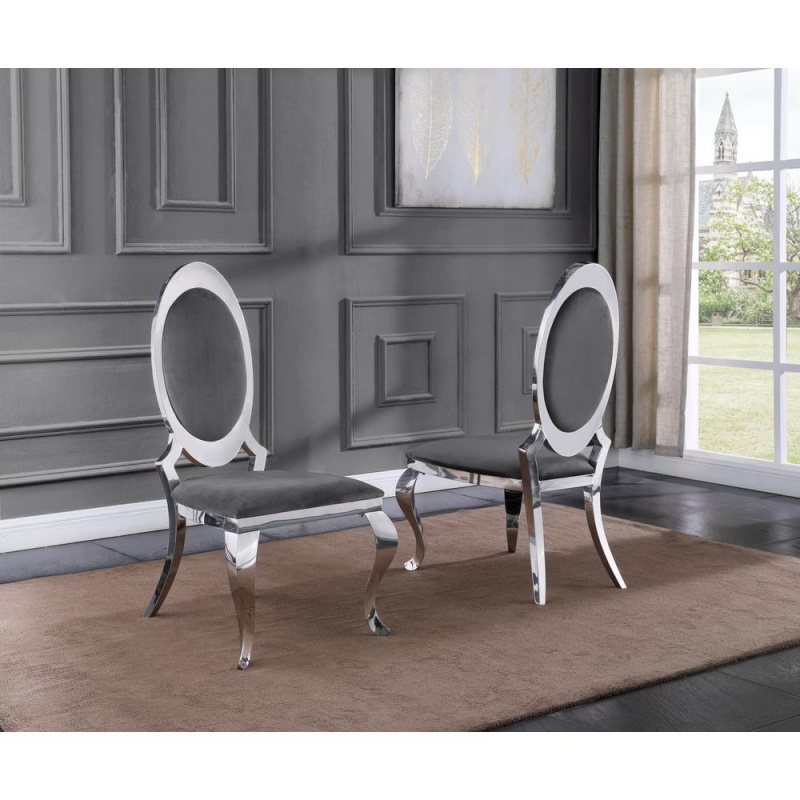 Velvet Uph. Dining Chair, Stainless Steel Frame (Set Of 2) - Dark Grey