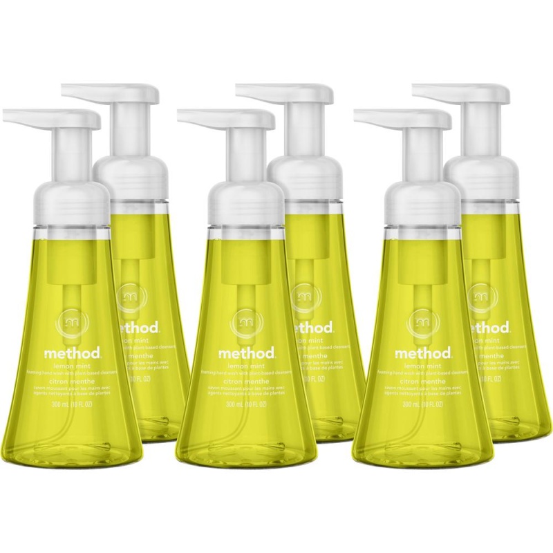 Method Foaming Hand Soap - Lemon Mint Scentfor - 10 Fl Oz (295.7 Ml) - Pump Bottle Dispenser - Hand - Lemon Yellow - Paraben-Free, Phthalate-Free, Triclosan-Free - 6 / Carton