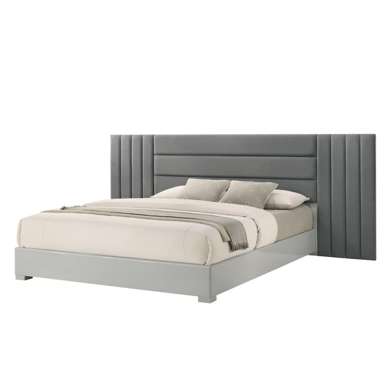 Eastern King Bed Frame with Fabric Channel Tufted Headboard