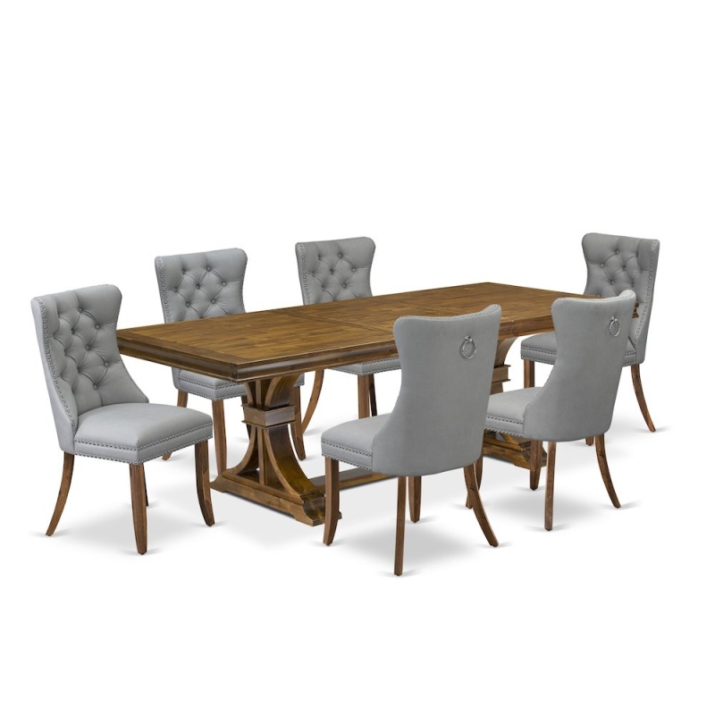 7 Pieces Dining Set with Rectangle Table and 6 Chairs
