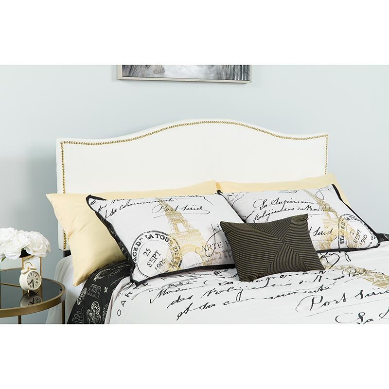 Lexington Upholstered Full Size Headboard With Accent Nail Trim In White Fabric
