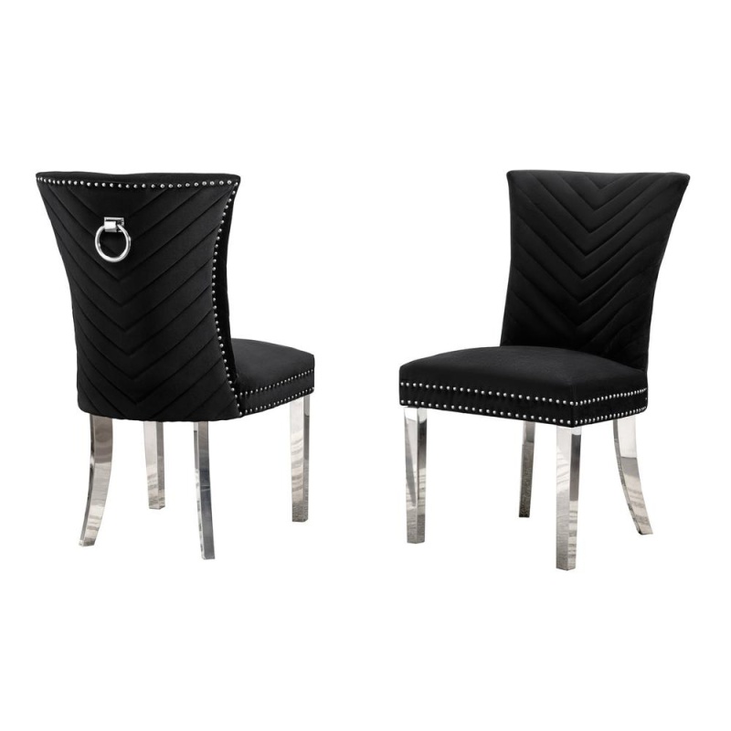 Black Velvet Side Chairs With Silver Base (Set Of 2)