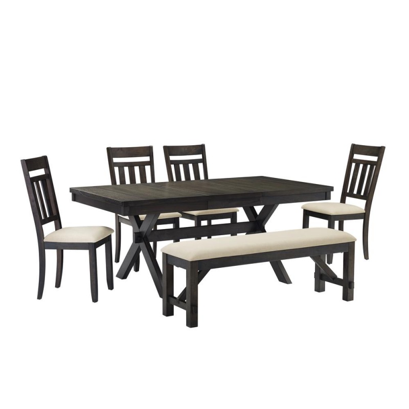 Hayden 6Pc Dining Set Slate - Table, Bench & 4 Slat Back Chairs