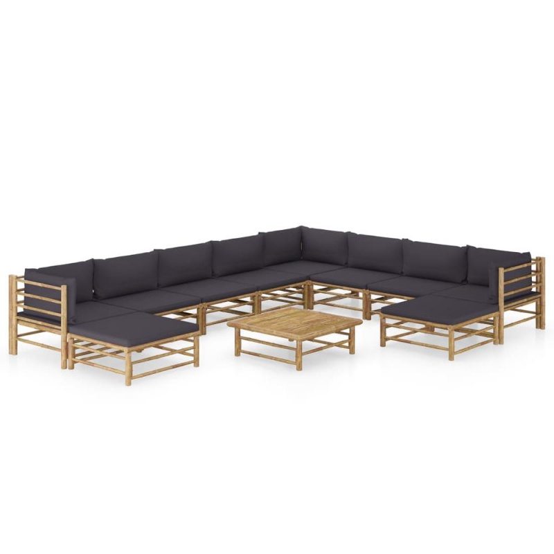 Vidaxl 11 Piece Garden Lounge Set With Dark Gray Cushions Bamboo 8224