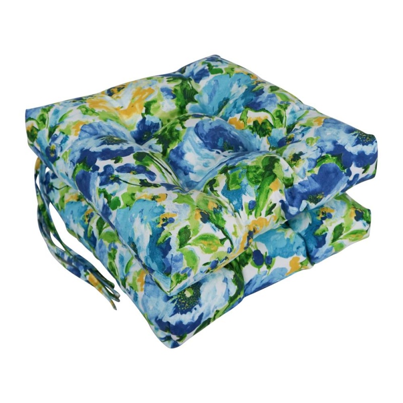 16-Inch Spun Polyester Patterned Outdoor Square Tufted Chair Cushion