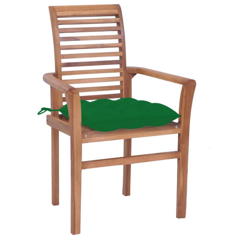 Vidaxl Dining Chairs 4 Pcs With Green Cushions Solid Teak Wood 2642