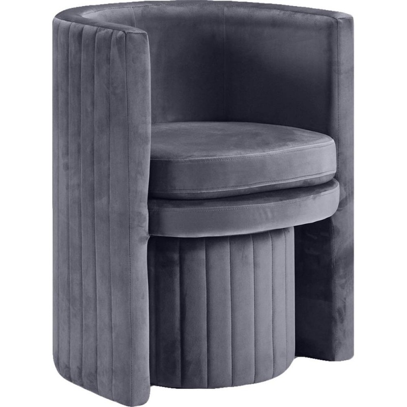 Seager Gray Velvet Round Arm Chair With Ottoman