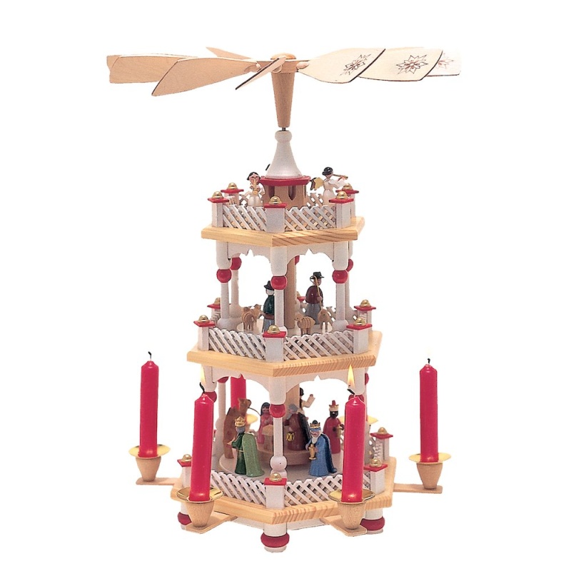 3-Tier Nativity Pyramid with Wise Men, Shepherds and Angels