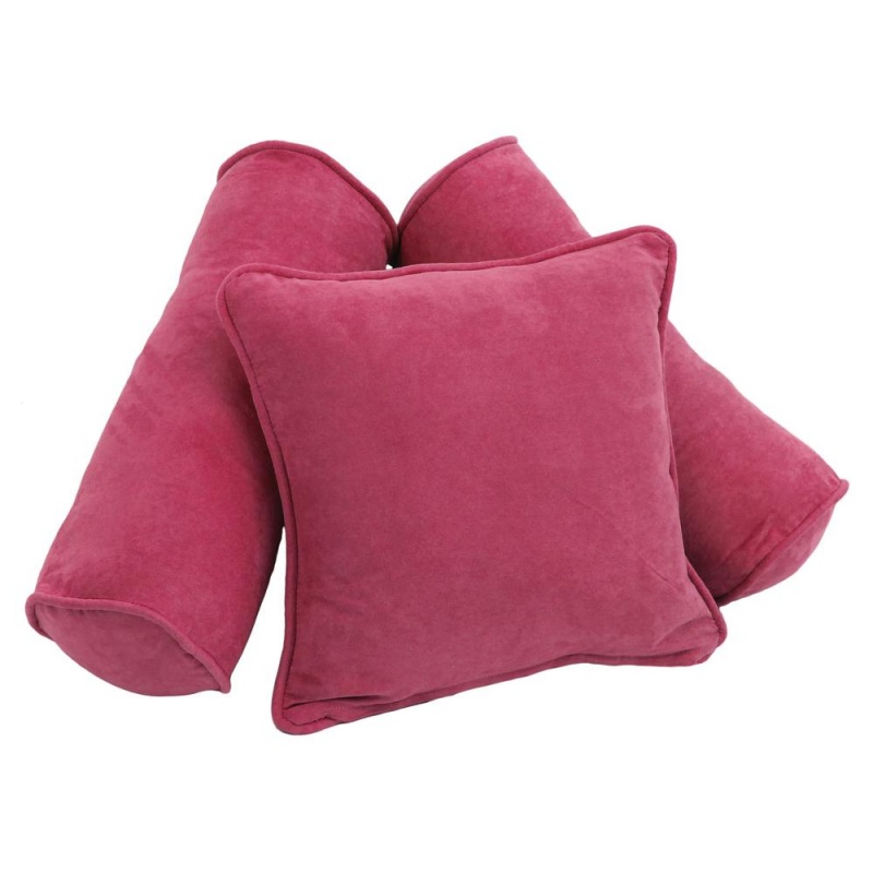 Double-Corded Solid Microsuede Throw Pillows With Inserts (Set Of 3), Bery Berry