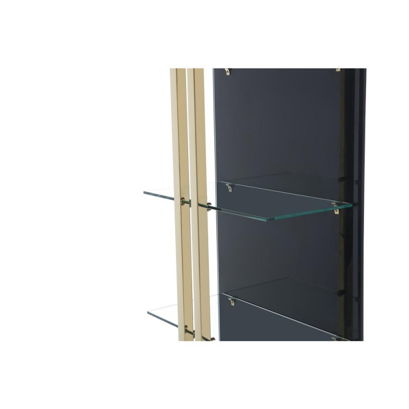 Blake Small Bookshelf/Divider, Back Is 10Mm Black Tempered Glass One Side Frosted, 8 Mm Black Shelves, Frame In Polished Gold Stainless Steel