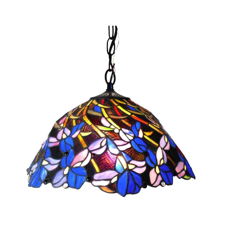 Natalie Tiffany-Style 2 Light Iris Hanging Pendant Lamp 19" Shade