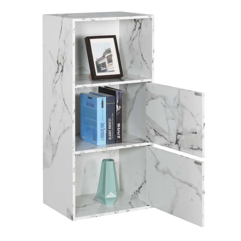 Xtra Storage 2 Door Cabinet With Shelf, White Faux Marble
