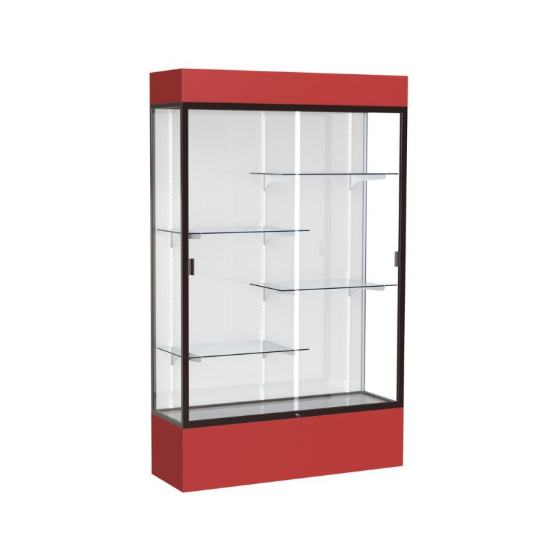 Spirit 48"W X 80"H X 16"D Lighted Floor Case, White Back, Dk. Bronze Finish, Red Base And Top