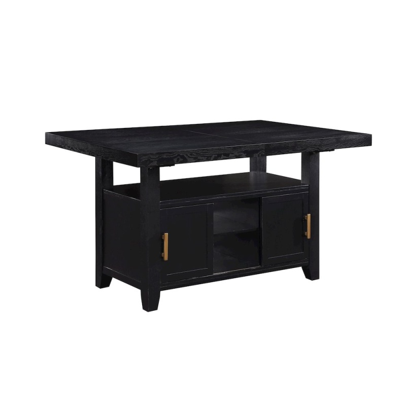 Yves Black Counter Table with Storage and 4 Grey Counter Chairs