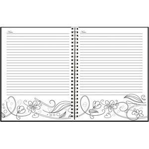 House Of Doolittle Doodle Notes Spiral Notebook - 111 Pages - Spiral Bound - 7" X 9" - Black & White Flower Cover - Hard Cover - Recycled - 1 Each
