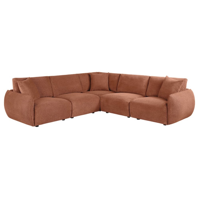 Elysia 5-Piece Chenille Upholstered Modular Sectional Sofa Coral