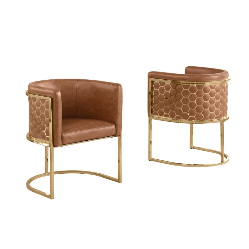Leather-Aire Side Chairs With Honeycomb Gold Chrome Set of 2