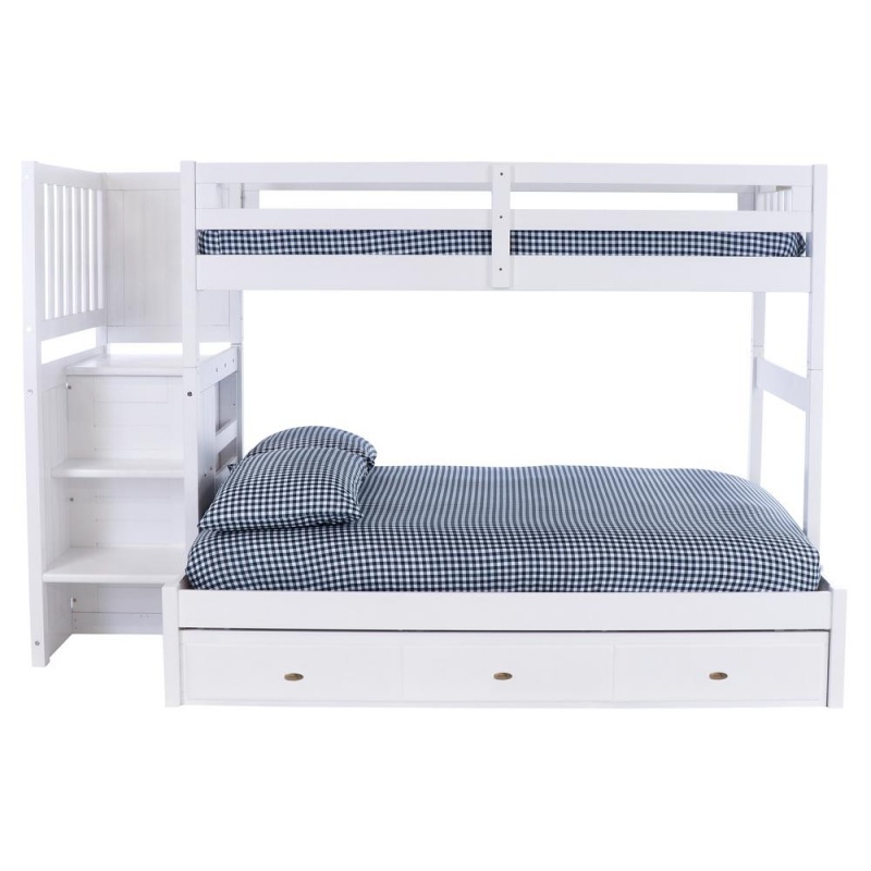 Os Home And Office Furniture Model Solid Pine Mission Staircase Twin Over Full Bunk Bed With Seven Drawers In Casual White
