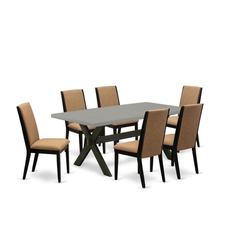 East West Furniture X697la147-7 7-Piece Stylish Modern Dining Table Set A Great Cement Color Wood Dining Table Top And 6 Wonderful Linen Fabric Parson Dining Chairs With Stylish Chair Back, Wire Brush