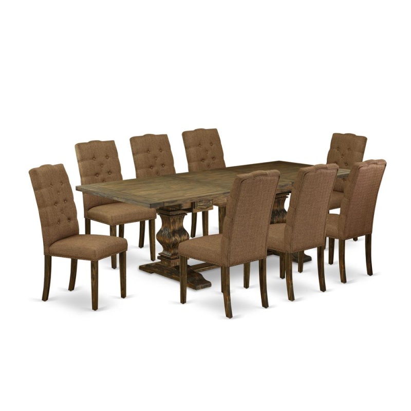 9-Pc With Chair’S Legs And Brown Beige Linen Fabric