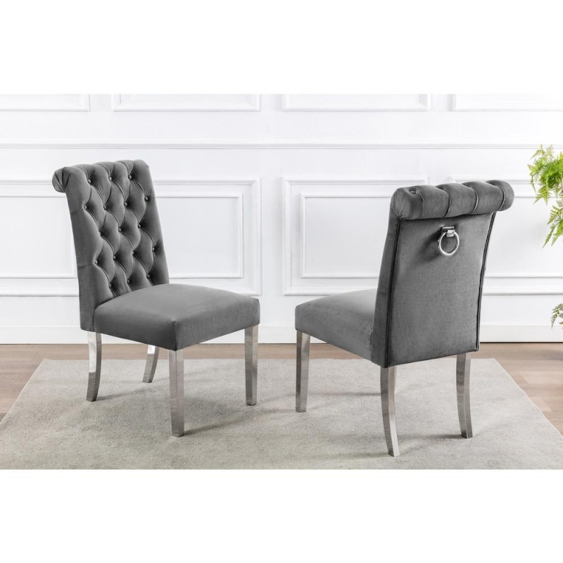 Tufted Velvet Upholstered Side Chairs, 4 Colors To Choose (Set Of 2) - Dark Grey 529