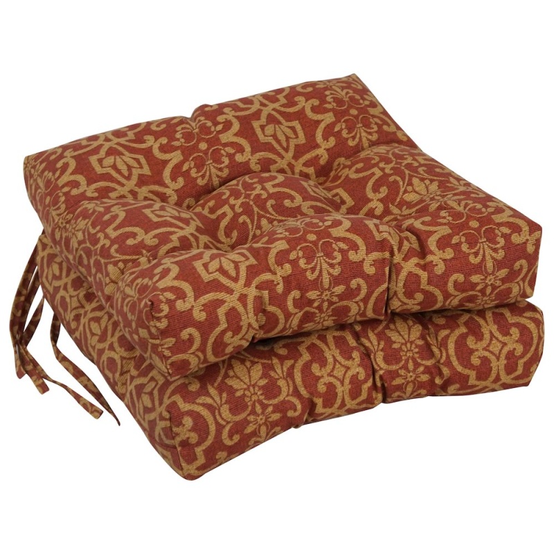16-Inch Spun Polyester Patterned Outdoor Square Tufted Chair Cushions (Set of 2)