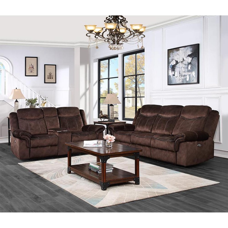Power Console Reclining Loveseat In Coffee Color