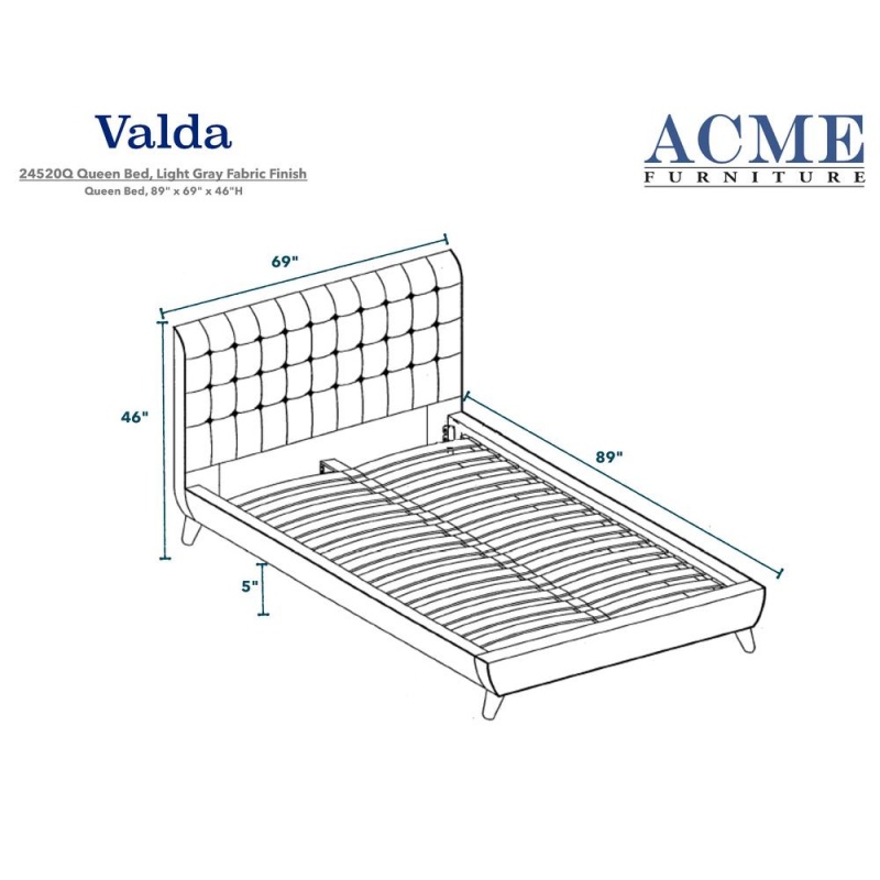 Valda Queen Bed, Light Gray Fabric (1Set/3Ctn)