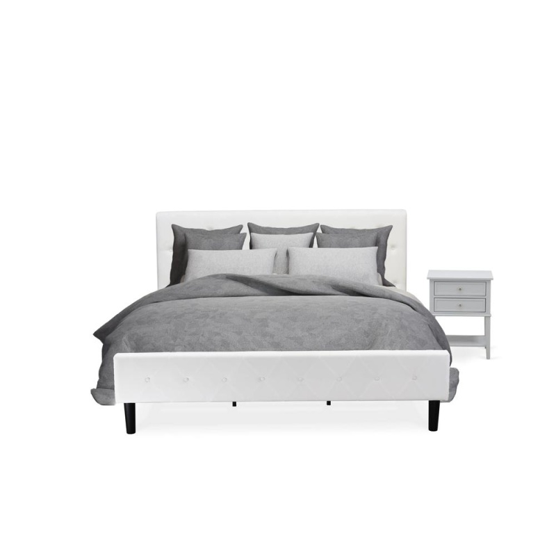 Nl19k-1Vl14 2 Pc King Bedroom Set - 1 King Bed White Velvet Fabric Headboard And 1 Nightstand - Urban Gray Finish Nightstand