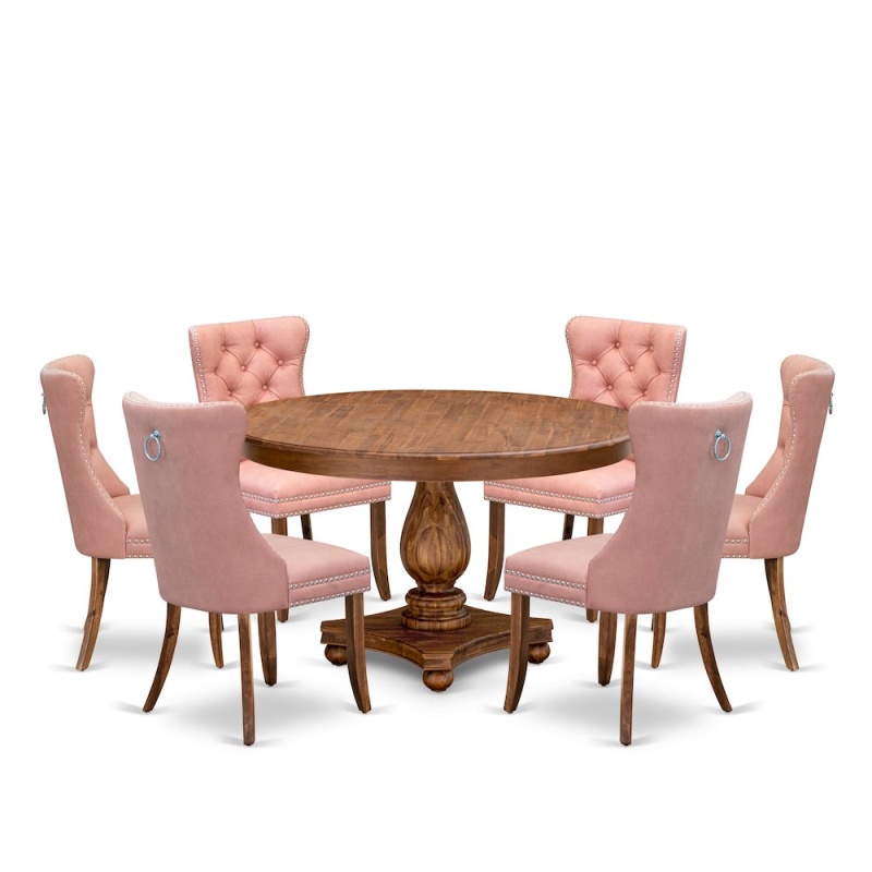 7-Pc Mid Century Dining Set with 6 Upholstered Chairs