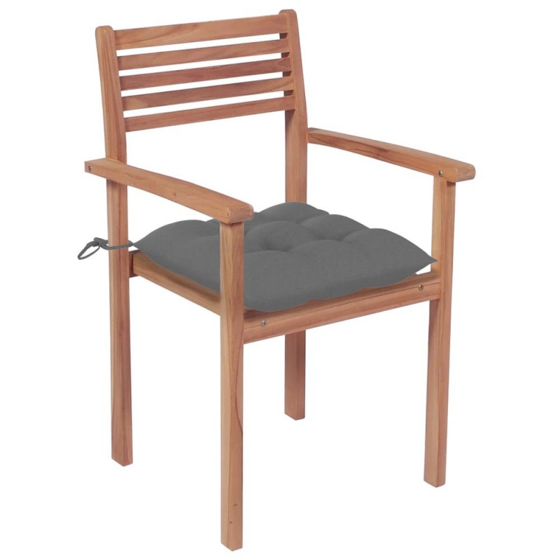 Vidaxl Garden Chairs 4 Pcs With Gray Cushions Solid Teak Wood 2305