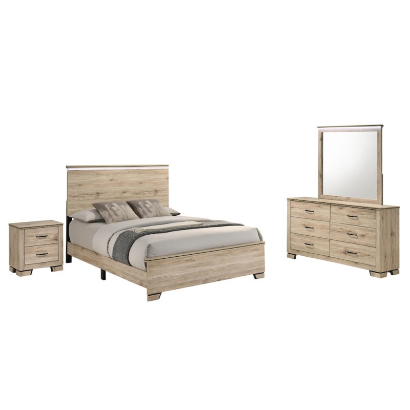 4Pc Queen Panel Bedroom Set Light Oak