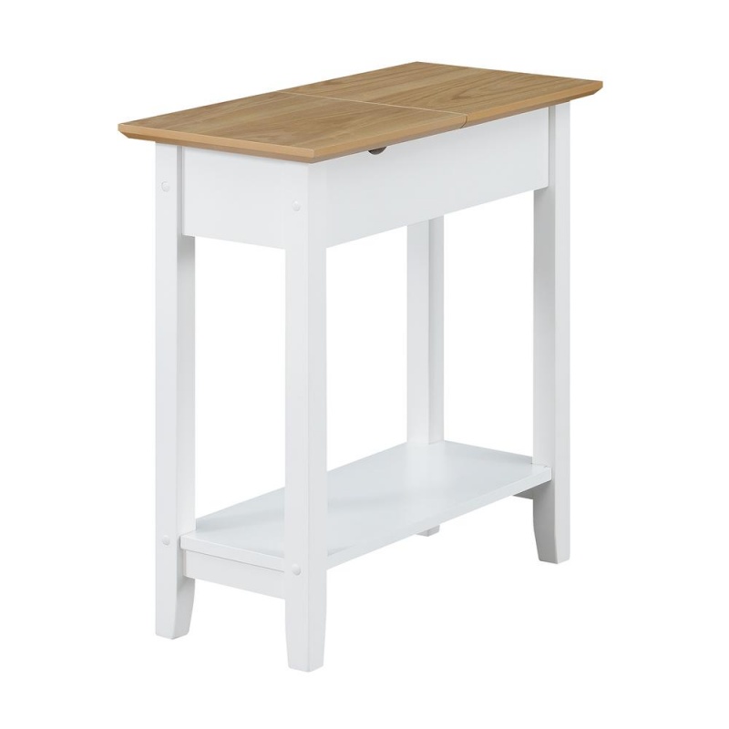 American Heritage Flip Top End Table With Charging Station, Driftwood/White