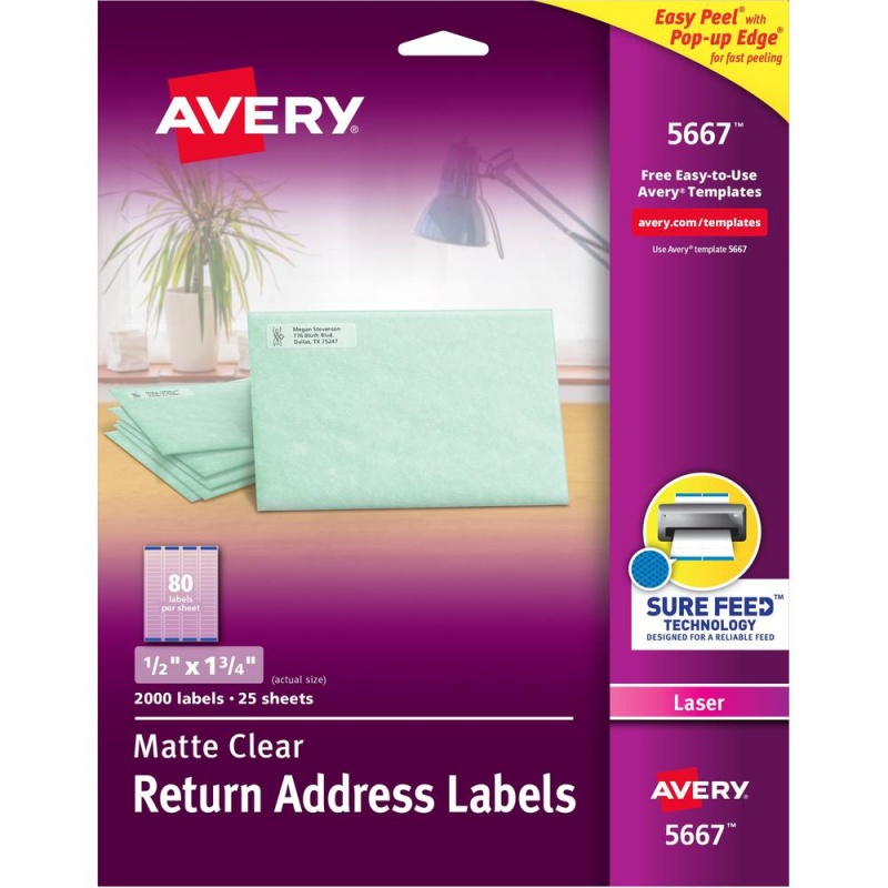 Avery® Easy Peel Return Address Labels - 1/2" Width X 1 3/4" Length - Permanent Adhesive - Rectangle - Laser - Clear - Film - 80 / Sheet - 25 Total Sheets - 2000 Total Label(S) - 2000 / Box