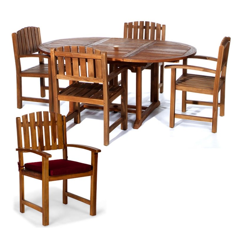 5-Piece Oval Extension Table Dining Chair Set With Red Cushions